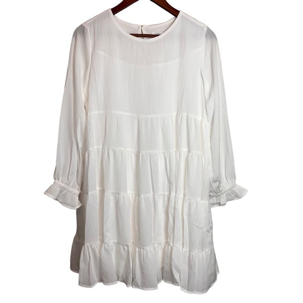 Foteisy Women's Size Small Midi Dress White Flowy Tiered Bohemian Beach‎ NWT